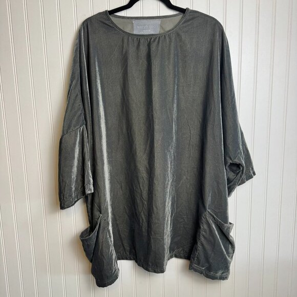 Karyn Seo grey velvet 3/4 sleeve oversize tunic front pockets size XL G6 - Picture 2 of 7